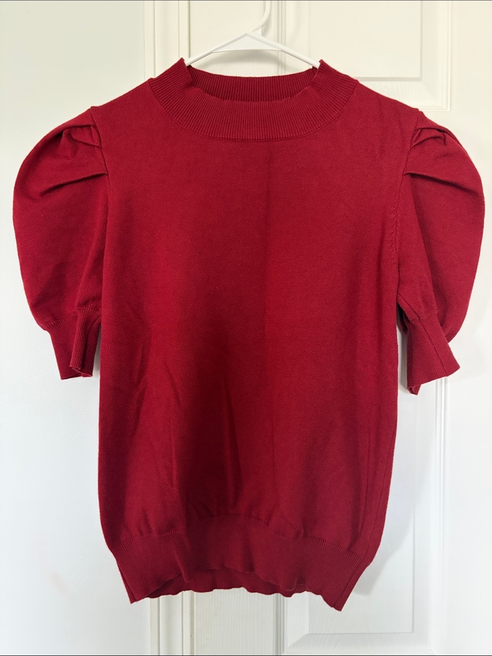 Women's Red Puff Sleeve Knit Top